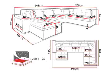 Dynir Soffa med Divan och Schäslong 4-sits - Svart/Grå - Möbler - Soffa - Divansoffa & schäslongsoffa - 4 sits soffa med divan