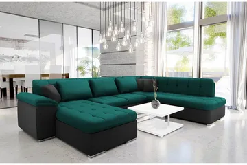Dynir Soffa med Divan och Schäslong 4-sits - Svart/Grön - Möbler - Soffa - Divansoffa & schäslongsoffa - 4 sits soffa med divan