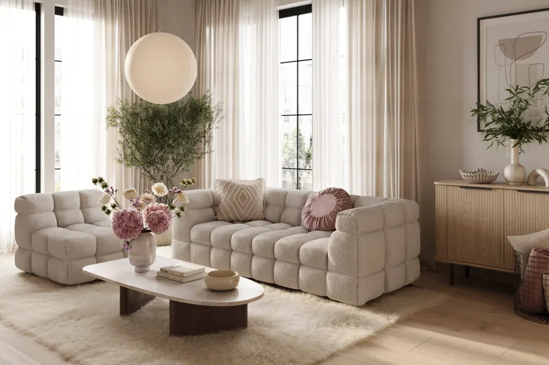 Elise 3-sits Bubblig Soffa - Beige - Möbler - Soffa - 3 sits soffa