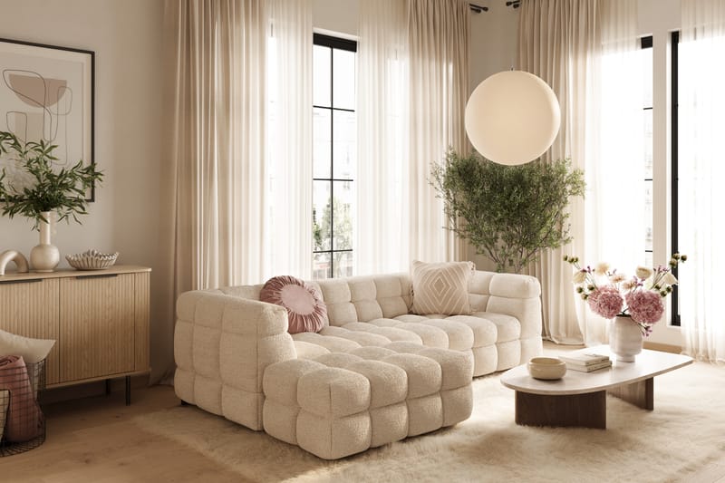 Elise 3-sits Bubblig Soffa med Divan Vänster - Beige Teddy - Möbler - Soffa - Divansoffa & schäslongsoffa - 4 sits soffa med divan