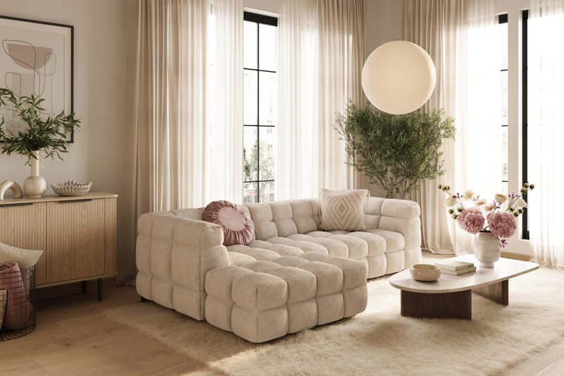 Elise 3-sits Bubblig Soffa med Divan Vänster - Beige - Möbler - Soffa - Divansoffa & schäslongsoffa - 4 sits soffa med divan