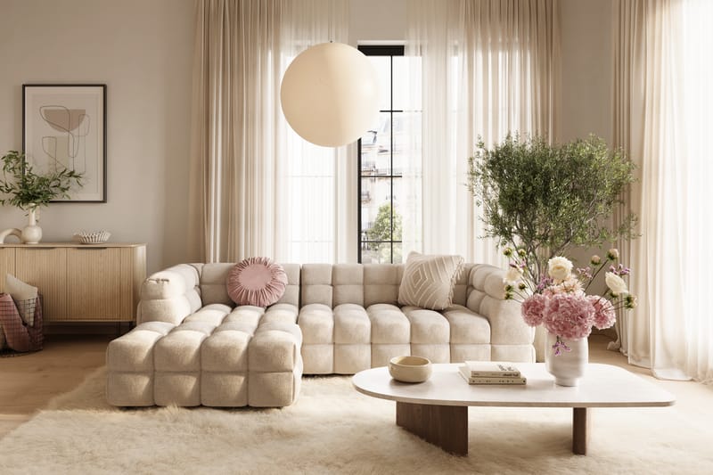 Elise 3-sits Bubblig Soffa med Divan Vänster - Beige - Möbler - Soffa - Divansoffa & schäslongsoffa - 4 sits soffa med divan