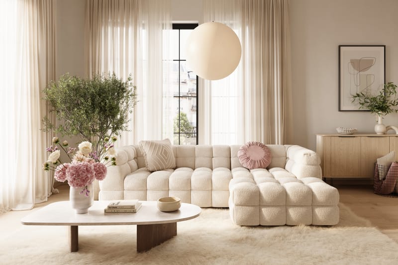 Elise 4-sits Bubblig Soffa med Divan Höger - Beige Teddy - Möbler - Soffa - Divansoffa & schäslongsoffa - 4 sits soffa med divan