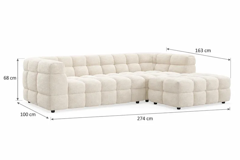 Elise 4-sits Bubblig Soffa med Divan Höger - Beige - Möbler - Soffa - Divansoffa & schäslongsoffa - 4 sits soffa med divan