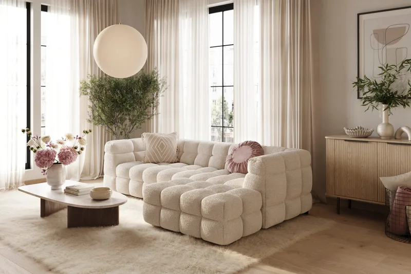 Elise 4-sits Bubblig Soffa med Divan Höger - Beige - Möbler - Soffa - Divansoffa & schäslongsoffa - 4 sits soffa med divan