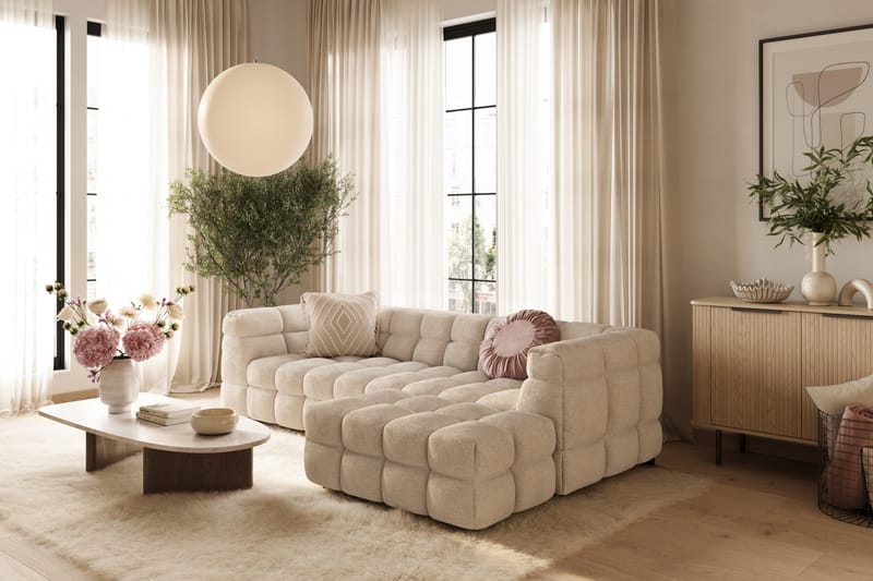 Elise 4-sits Bubblig Soffa med Divan Höger - Beige - Möbler - Soffa - Divansoffa & schäslongsoffa - 4 sits soffa med divan