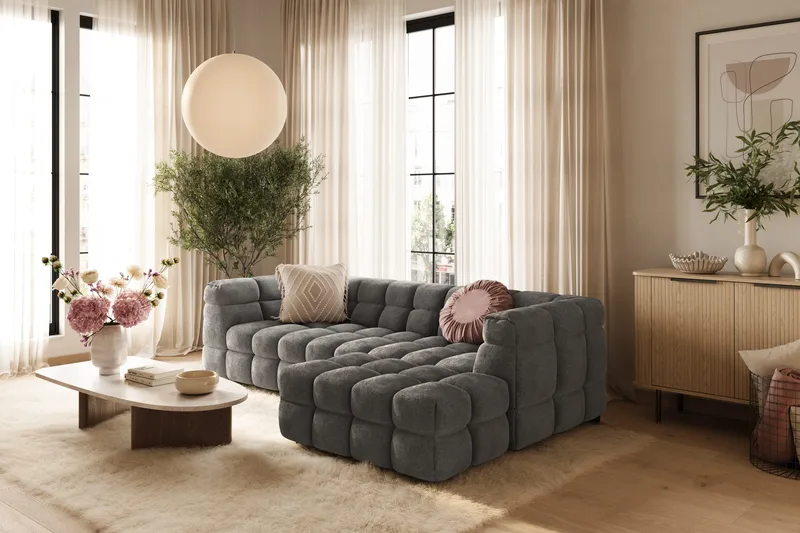 Elise 4-sits Bubblig Soffa med Divan Höger - Mörkgrå - Möbler - Soffa - Divansoffa & schäslongsoffa - 4 sits soffa med divan