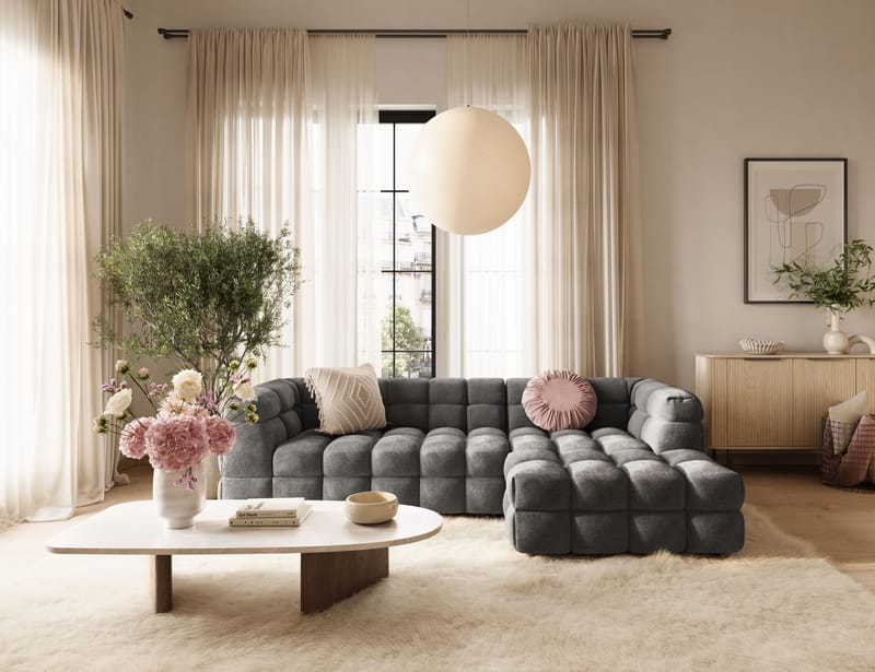 Elise 4-sits Bubblig Soffa med Divan Höger - Mörkgrå - Möbler - Soffa - Divansoffa & schäslongsoffa - 4 sits soffa med divan