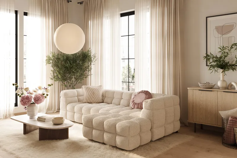 Elise 4-sits Bubblig Soffa med Divan Vänster - Beige - Möbler - Soffa - Divansoffa & schäslongsoffa - 4 sits soffa med divan