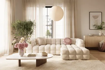 Elise 4-sits Bubblig Soffa med Divan Vänster - Beige - Möbler - Soffa - Divansoffa & schäslongsoffa - 4 sits soffa med divan