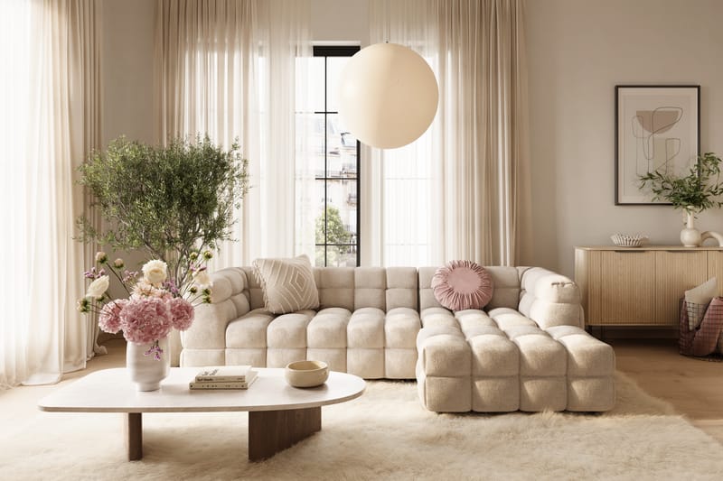 Elise Bubblig Soffgrupp 3-sits Divansoffa Höger + Fåtölj - Beige - Möbler - Soffa - Soffgrupp