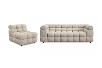 Elise Bubblig Soffgrupp 3-sits Soffa + Fåtölj - Beige - Möbler - Soffa - Soffgrupp