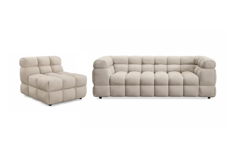 Elise Bubblig Soffgrupp 3-sits Soffa + Fåtölj, Beige