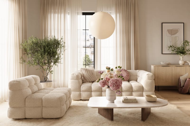 Elise Bubblig Soffgrupp 3-sits Soffa + Fåtölj - Beige - Möbler - Soffa - Soffgrupp