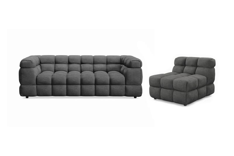Elise Bubblig Soffgrupp 3-sits Soffa + Fåtölj - Mörkgrå - Möbler - Soffa - Soffgrupp