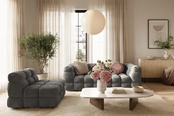 Elise Bubblig Soffgrupp 3-sits Soffa + Fåtölj - Mörkgrå - Möbler - Soffa - Soffgrupp