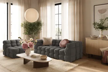 Elise Bubblig Soffgrupp 3-sits Soffa + Fåtölj - Mörkgrå - Möbler - Soffa - Soffgrupp