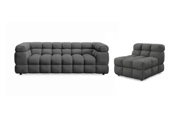 Elise Bubblig Soffgrupp 3-sits Soffa + Fåtölj - Mörkgrå - Möbler - Soffa - Soffgrupp