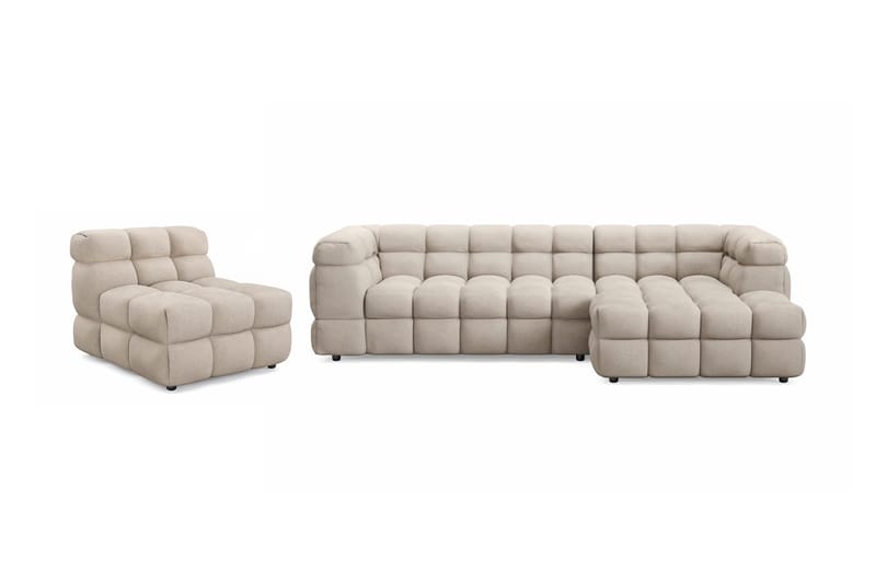 Elise Bubblig Soffgrupp 4-sits Divansoffa Höger + Fåtölj, Beige