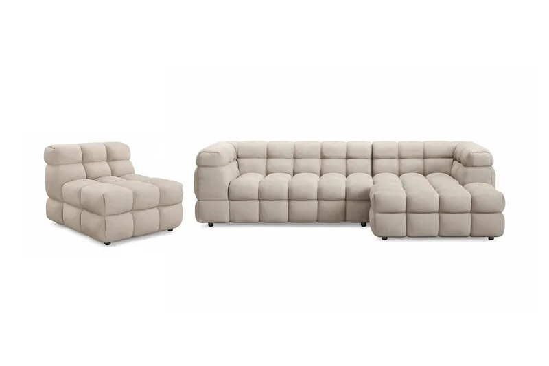 Elise Bubblig Soffgrupp 4-sits Divansoffa Höger + Fåtölj - Beige - Möbler - Soffa - Soffgrupp