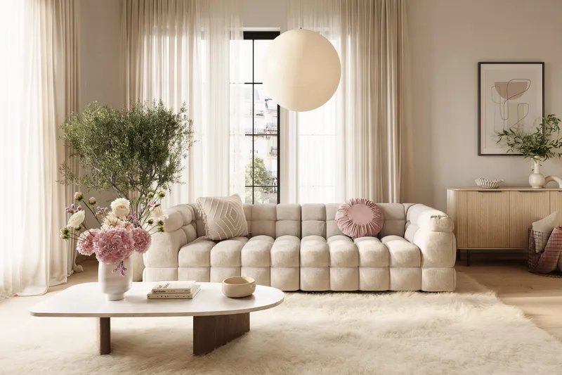 Elise Bubblig Soffgrupp 4-sits Soffa + Fåtölj - Beige - Möbler - Soffa - Soffgrupp