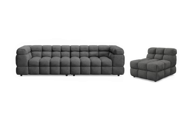 Elise Bubblig Soffgrupp 4-sits Soffa + Fåtölj, Mörkgrå