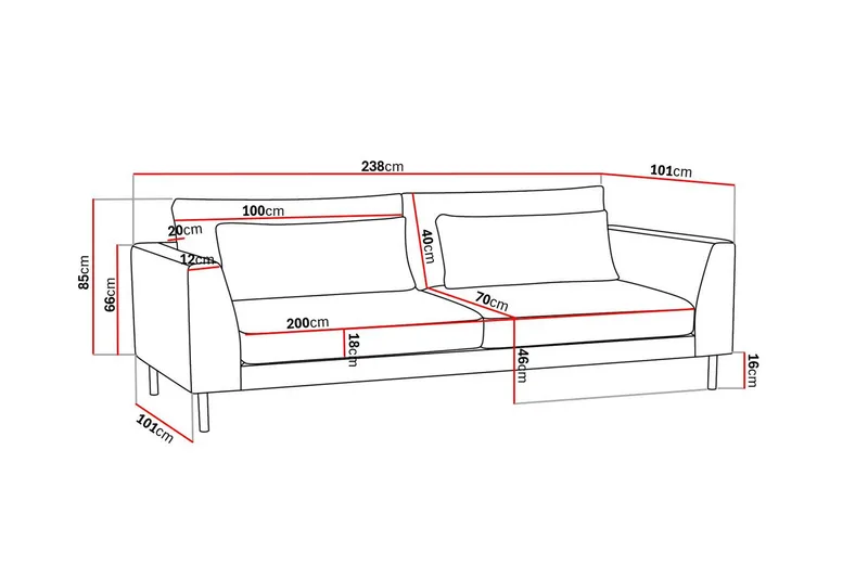 Florenz 3-sits Tygsoffa - Beige - Möbler - Soffa - 3 sits soffa