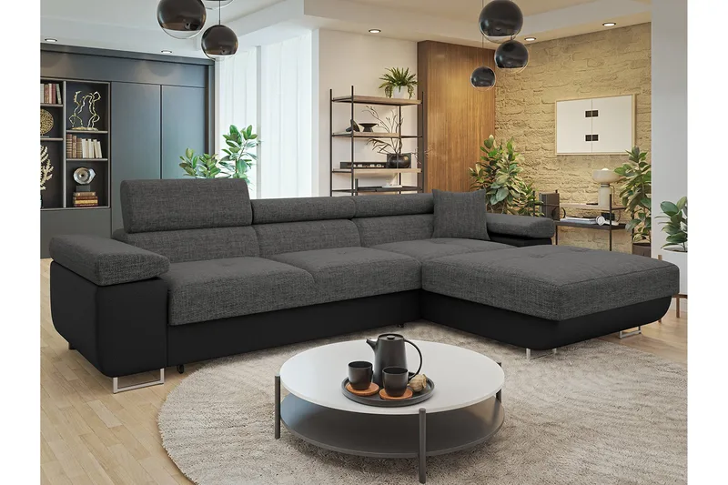 Gabina Soffa med Divan 3-sits - Grå/Svart - Möbler - Soffa - Skinnsoffa