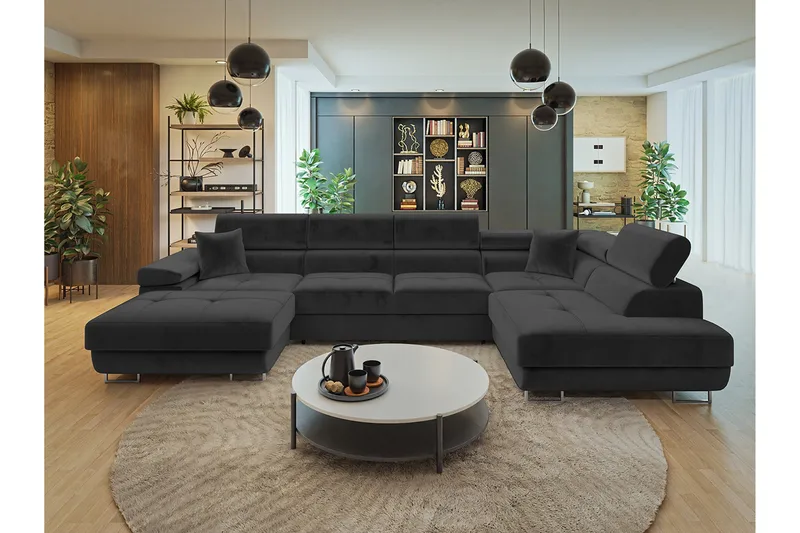 Gabina Soffa med Divan och Schäslong 4-sits - Svart - Möbler - Soffa - Divansoffa & schäslongsoffa - 4 sits soffa med divan