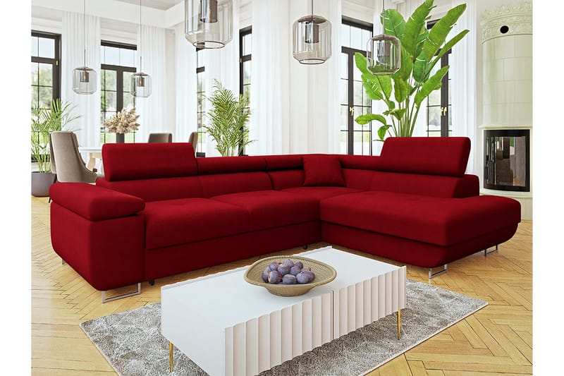 Gabina Soffa med Schäslong 3-sits - Röd - Möbler - Soffa - Sammetssoffa