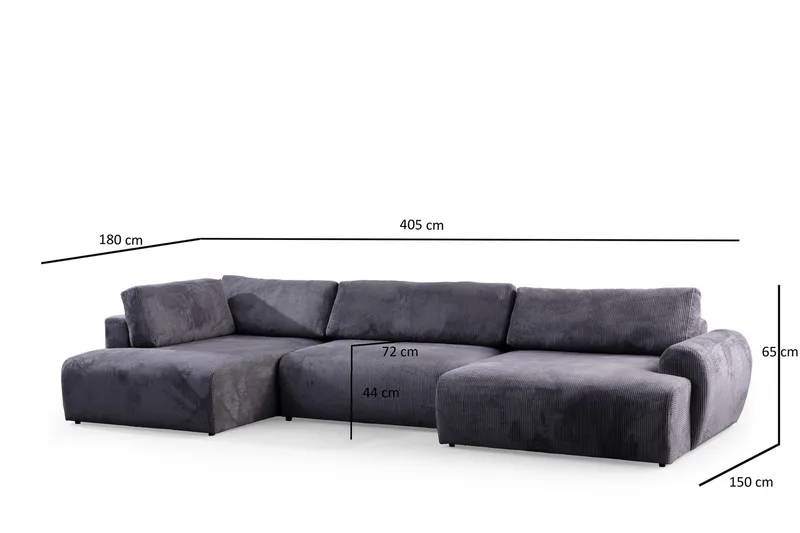 Gaudir 4-sits Soffa med Divan - Antracit - Möbler - Soffa - Divansoffa & schäslongsoffa - 4 sits soffa med divan