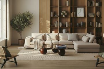 Grande 5-sits Soffa med Schäslong Höger - Beige Sammet - Möbler - Soffa - Sammetssoffa