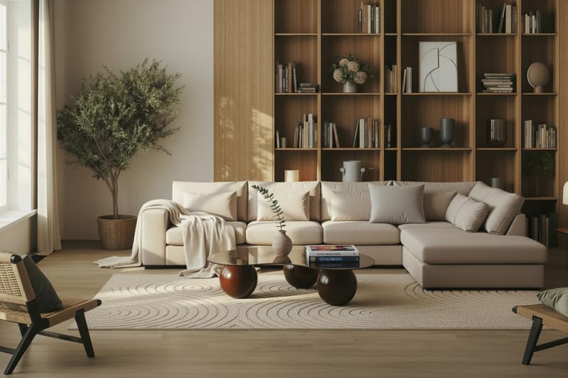 Grande 5-sits Soffa med Schäslong Höger - Beige Sammet - Möbler - Soffa - Sammetssoffa