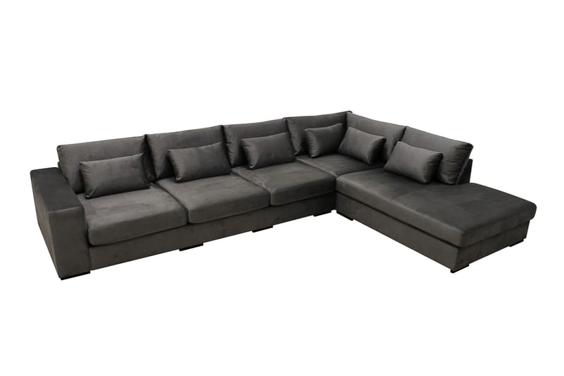 Grande 5-sits Soffa med Schäslong Höger - Mörkgrå Sammet - Möbler - Soffa - Sammetssoffa