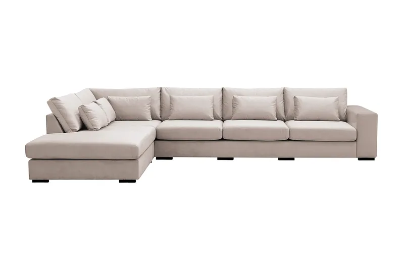 Grande 5-sits Soffa med Schäslong Vänster, Beige Sammet