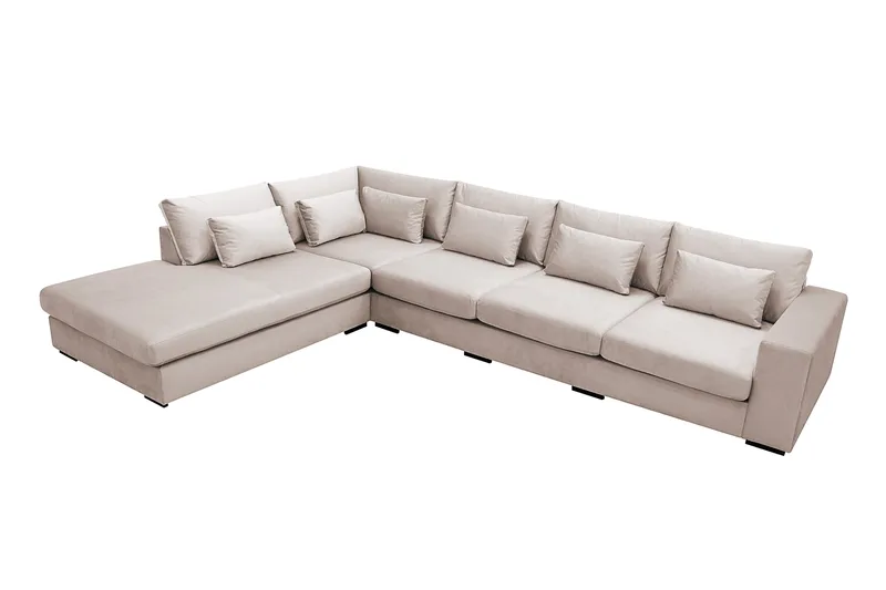 Grande 5-sits Soffa med Schäslong Vänster - Beige Sammet - Möbler - Soffa - Sammetssoffa
