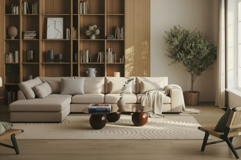 Grande 5-sits Soffa med Schäslong Vänster - Beige Sammet - Möbler - Soffa - Sammetssoffa