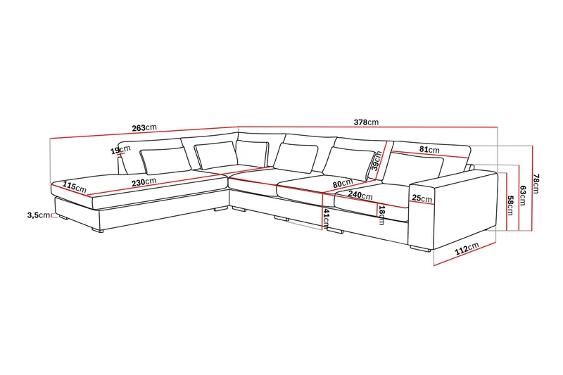 Grande 5-sits Soffa med Schäslong Vänster - Beige Sammet - Möbler - Soffa - Sammetssoffa