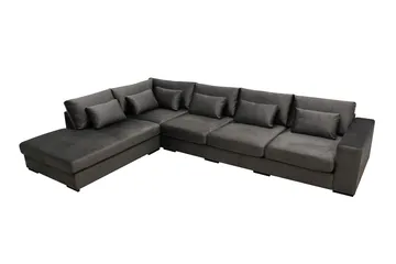 Grande 5-sits Soffa med Schäslong Vänster - Mörkgrå Sammet - Möbler - Soffa - Sammetssoffa