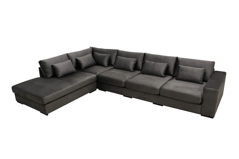 Grande 5-sits Soffa med Schäslong Vänster - Mörkgrå Sammet - Möbler - Soffa - Sammetssoffa