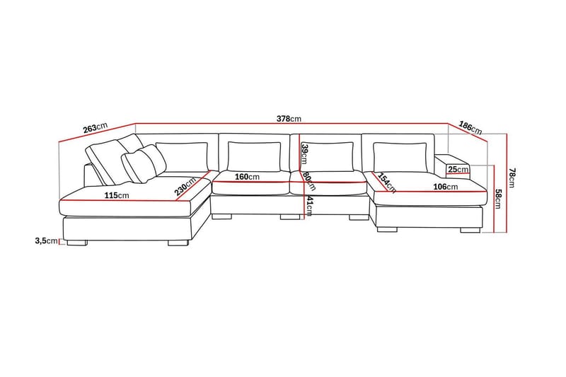 Grande 5-sits U-Soffa med Divan Höger - Beige Sammet - Möbler - Soffa - Sammetssoffa