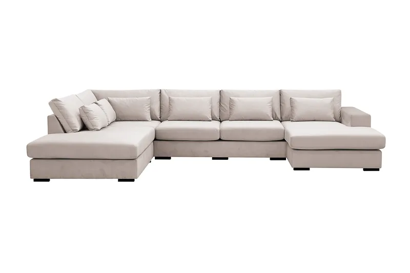 Grande 5-sits U-Soffa med Divan Höger, Beige Sammet