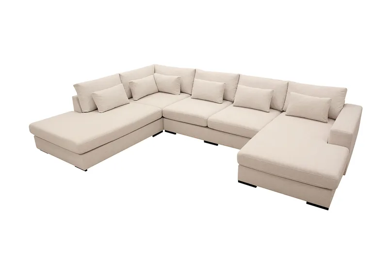 Grande 5-sits U-Soffa med Divan Höger - Beige Tyg - Möbler - Soffa - U-soffa