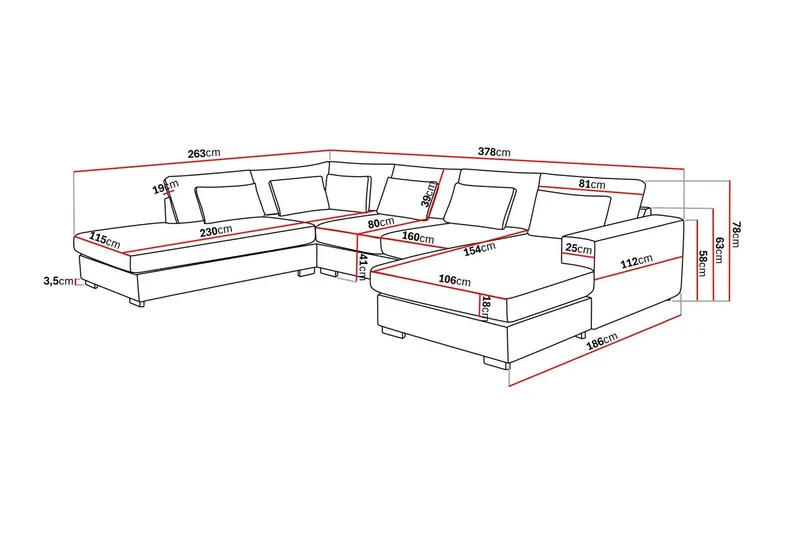 Grande 5-sits U-Soffa med Divan Höger - Mörkgrå Sammet - Möbler - Soffa - Sammetssoffa