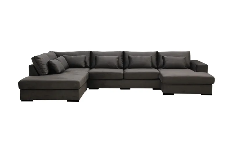 Grande 5-sits U-Soffa med Divan Höger, Mörkgrå Sammet