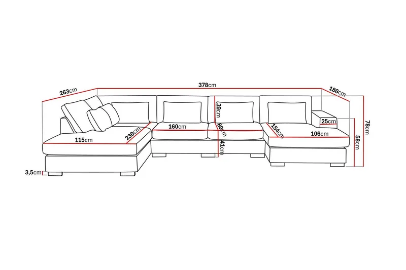 Grande 5-sits U-Soffa med Divan Höger - Mörkgrå Sammet - Möbler - Soffa - Sammetssoffa
