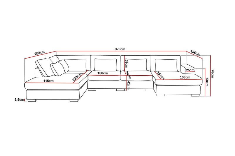 Grande 5-sits U-Soffa med Divan Höger - Mörkgrå Sammet - Möbler - Soffa - Sammetssoffa
