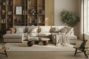 Grande 5-sits U-Soffa med Divan Vänster - Beige Sammet - Möbler - Soffa - Sammetssoffa