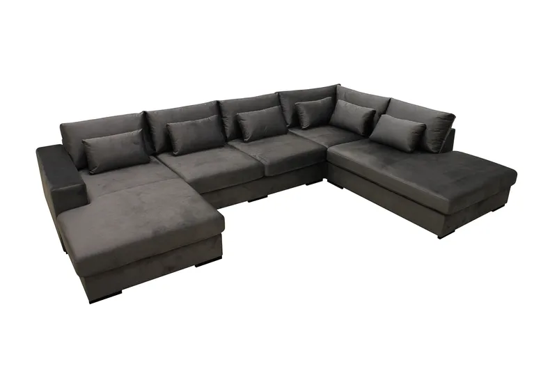 Grande 5-sits U-Soffa med Divan Vänster - Mörkgrå Sammet - Möbler - Soffa - Sammetssoffa