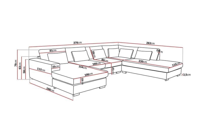 Grande 5-sits U-Soffa med Divan Vänster - Mörkgrå Sammet - Möbler - Soffa - Sammetssoffa